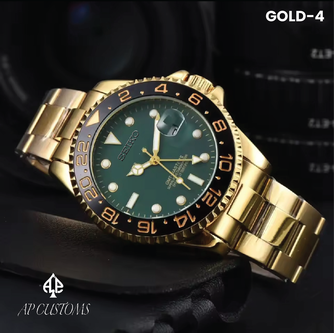 Gold case with green dial — Custom Seiko GMT Mod
