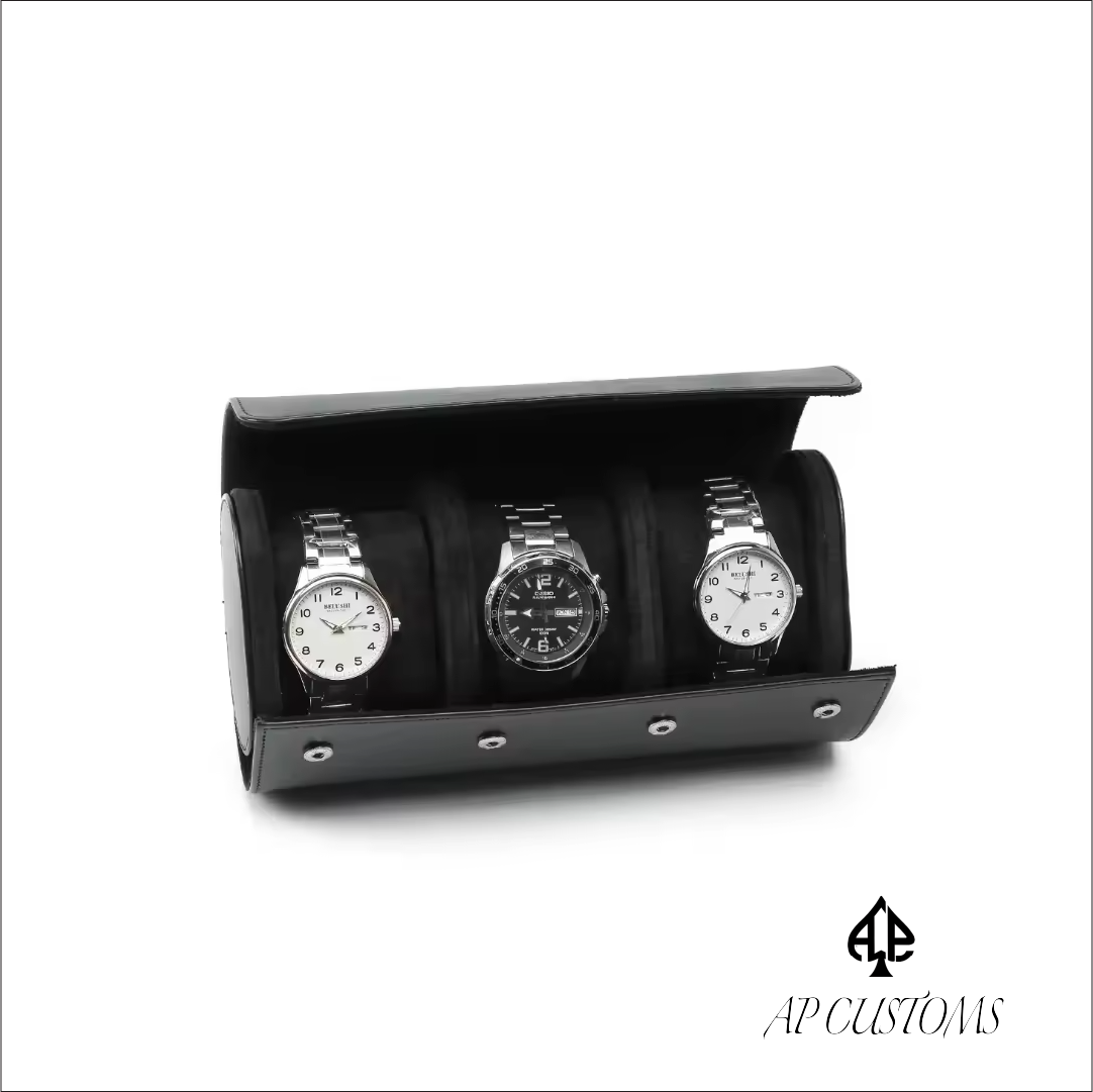 3 Watch Leather Box in black