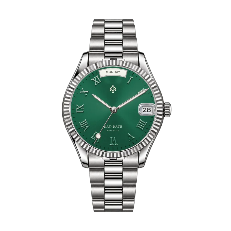 Day-Date Mod — Silver · green Roman dial