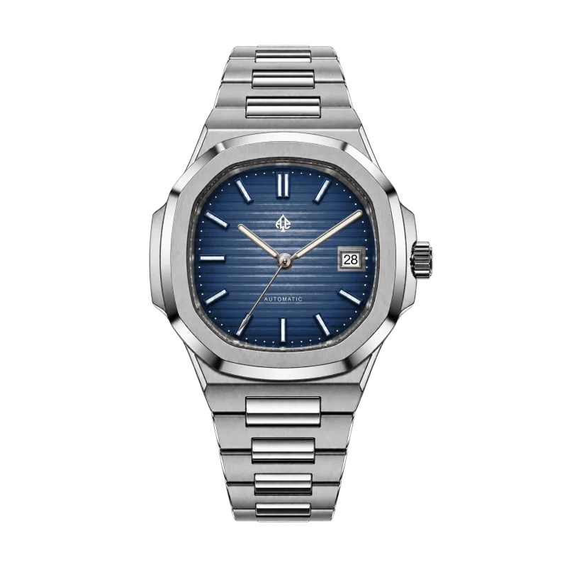 Nautilus Mod — Silver · blue horizontal dial