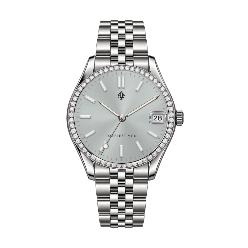 Datejust Mod · 31 mm — Silver · diamond bezel