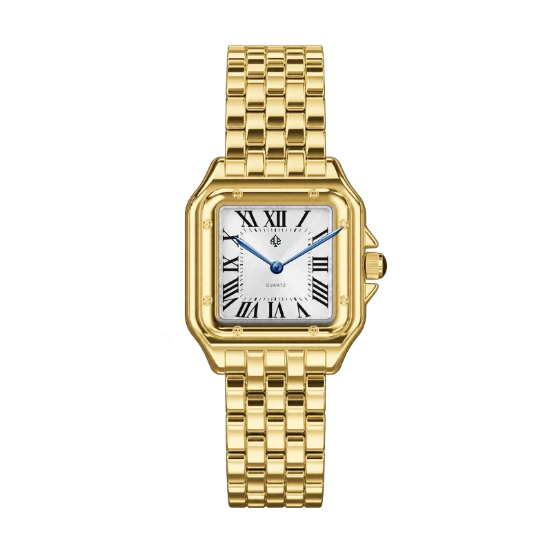 Santos Mod · 34 mm — Gold · blue hands