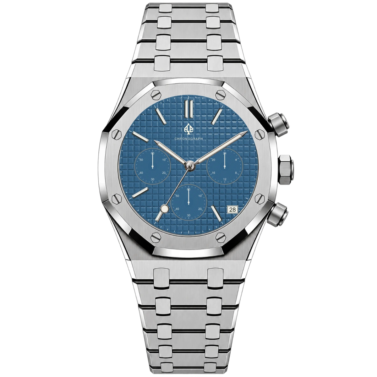 Royal Oak Chronograph · silver case and blue waffle dial