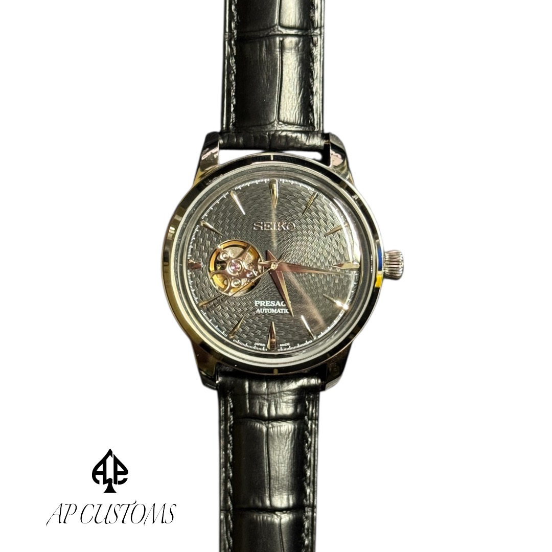 Pre-Built Open Heart Seiko Presage — Silver Case, Black Dial