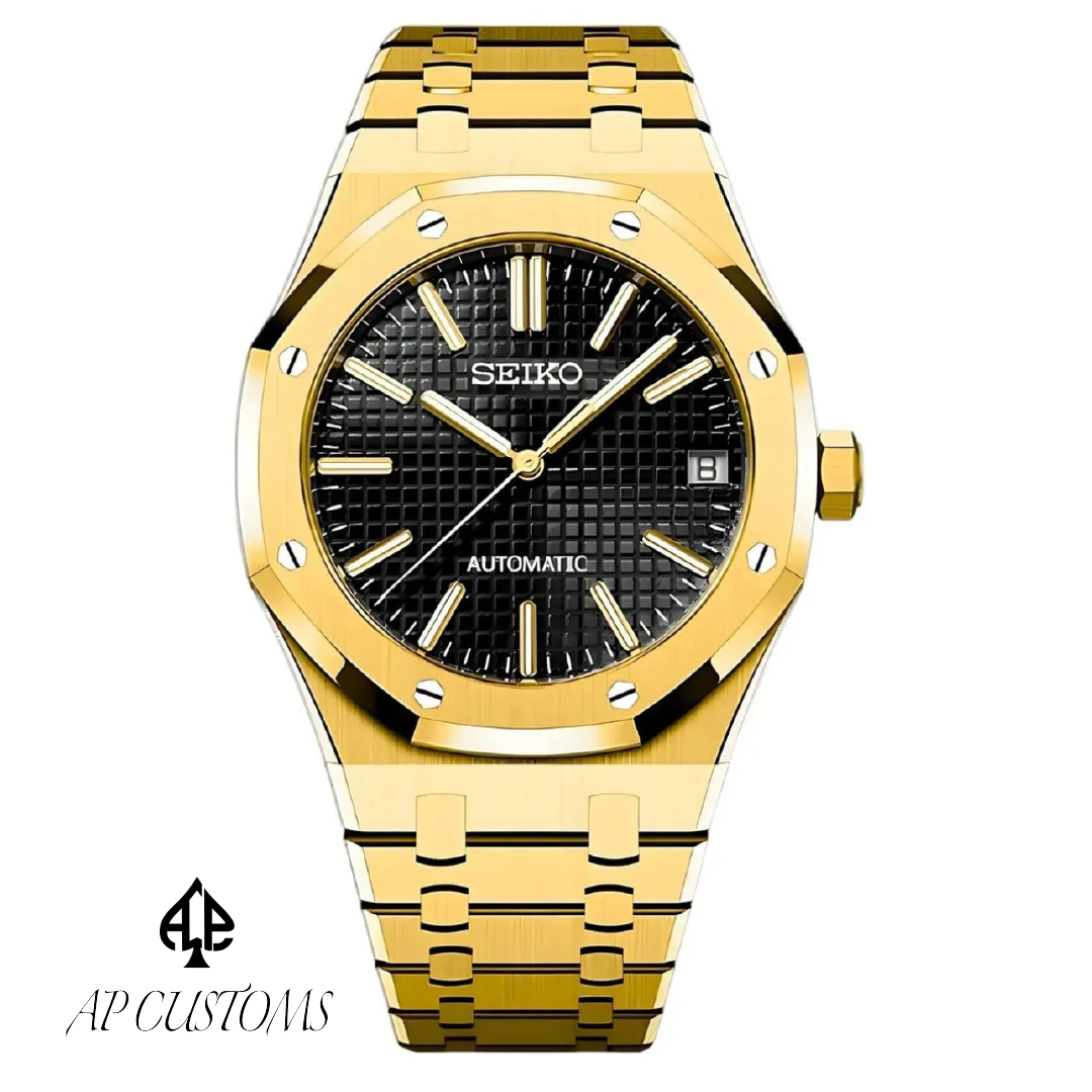 Pre-Built Royal Oak Seiko Mod — Gold Case, Black Dial